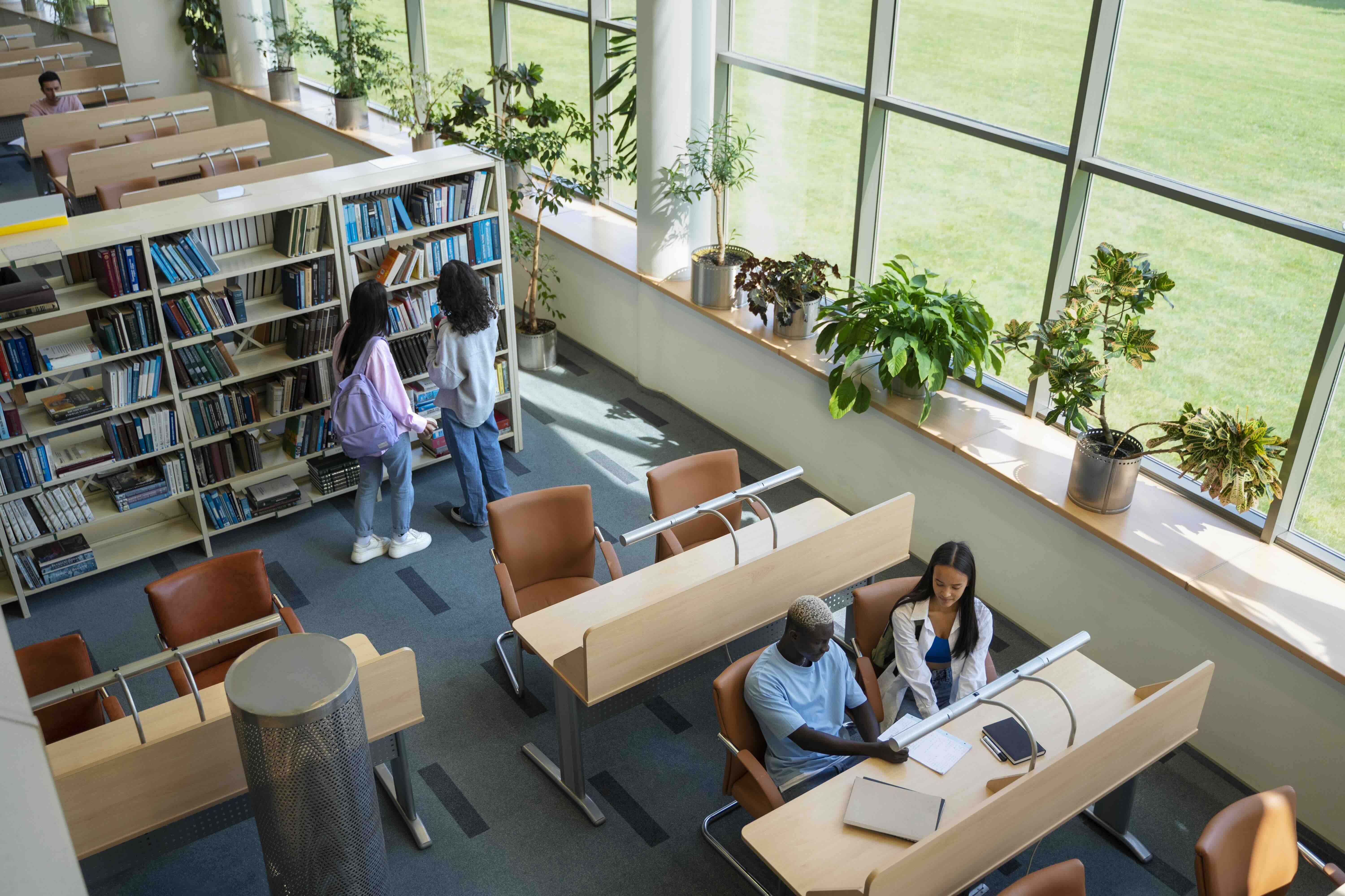 Spanish university library with students studying